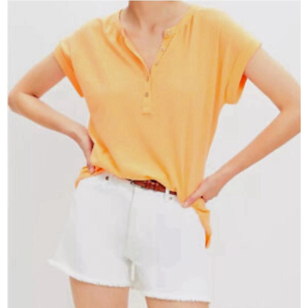 LOFT Henley Tunic Tee with Buttons Orange Size Small New w/Tags